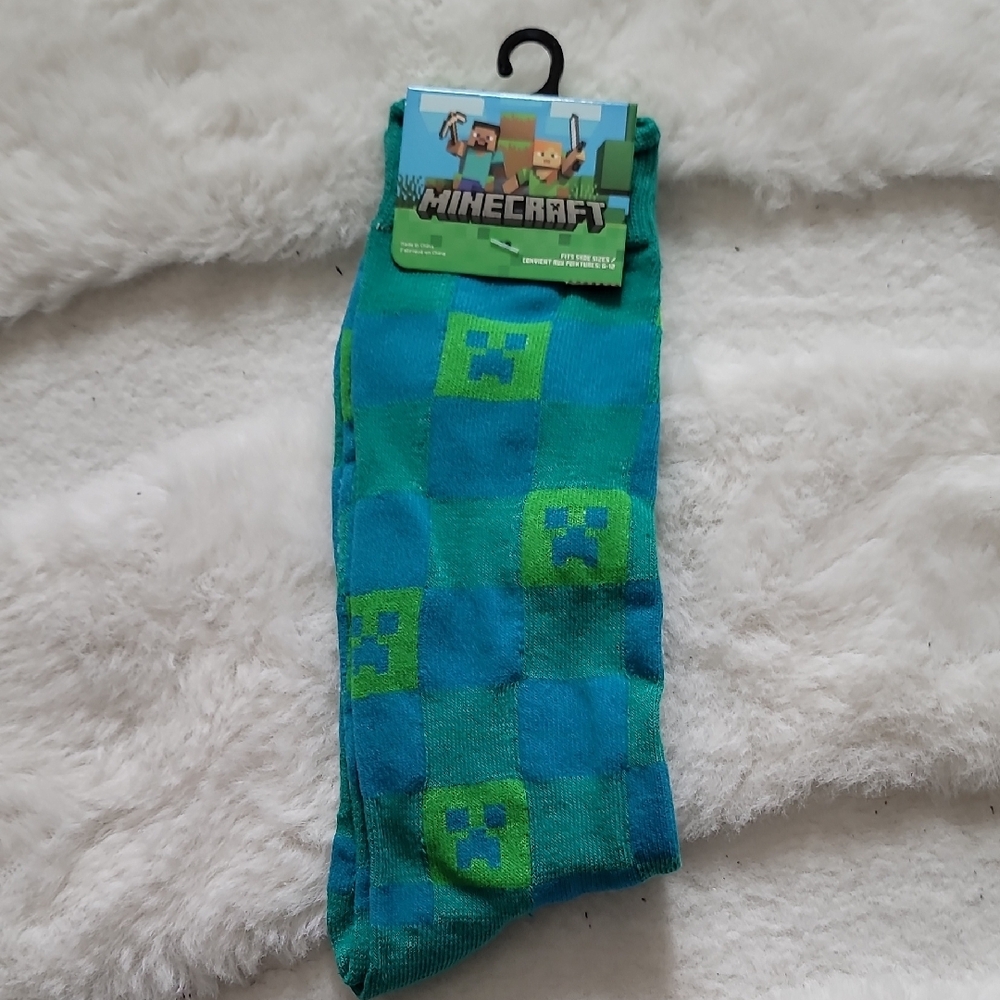 Minecrsft Playful Green and Blue Casual Crew Socks